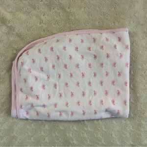 Rene Rofe Pink Birds Baby Blanket Thin Jersey Knit Stretch Lovey Security